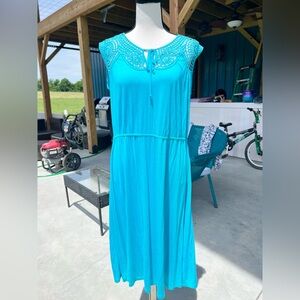 Spense Blue Maxi Sundress with Cap Sleeves and Crew Neck
